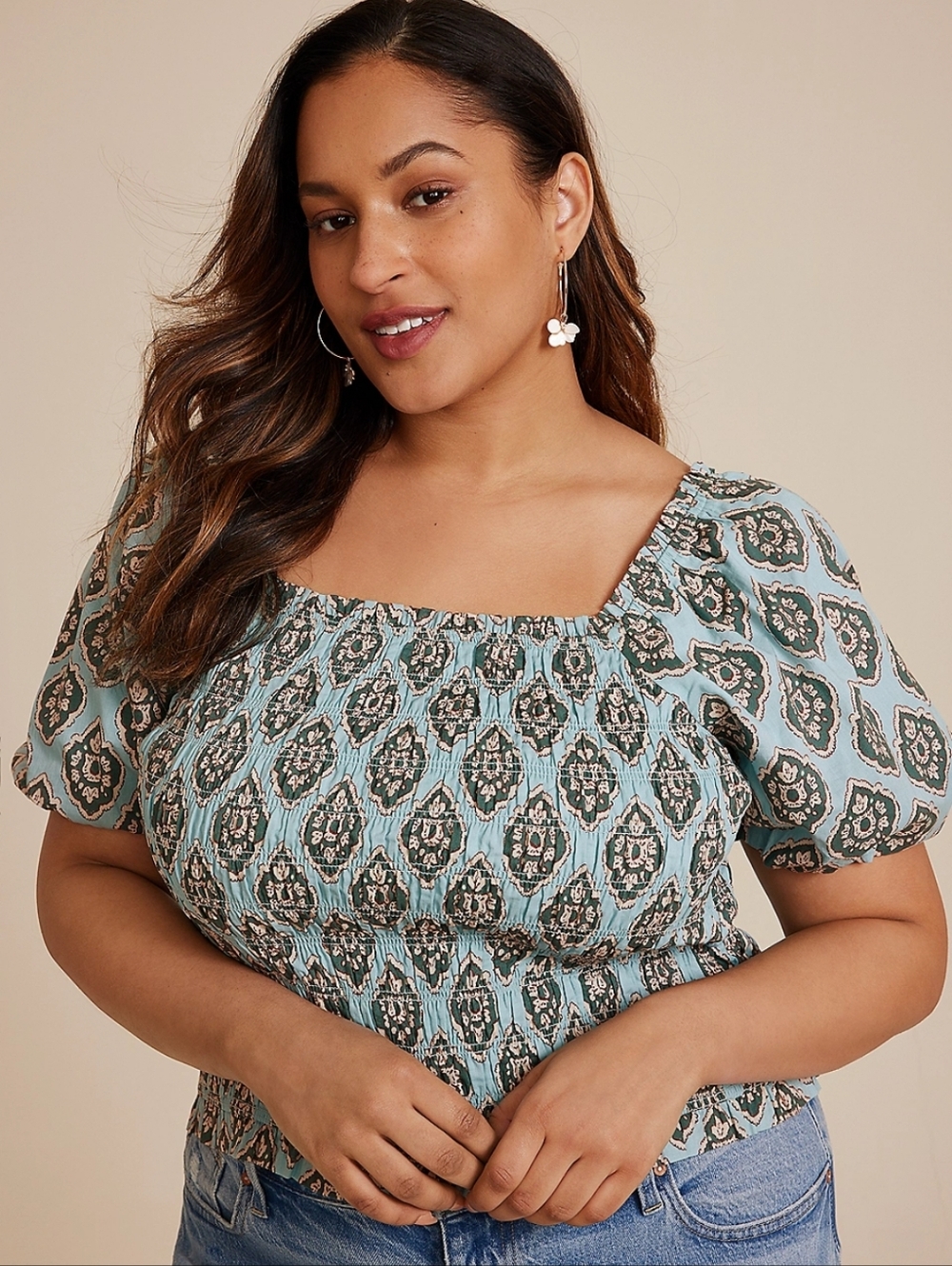 Maurices Teal Smocked Top